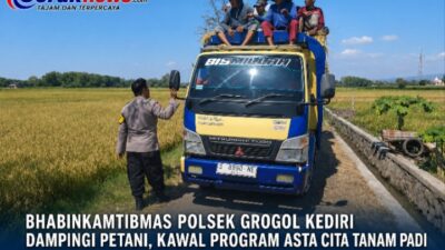 Bhabinkamtibmas Polsek Grogol Kediri Dampingi Petani, Kawal Program Asta Cita Tanam Padi