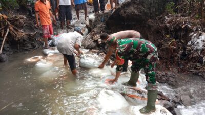 Wujud Nyata Ketahanan Pangan, Babinsa Kelurahan Tanggung Bersama Petani Gotong Royong Perbaiki Saluran Irigasi